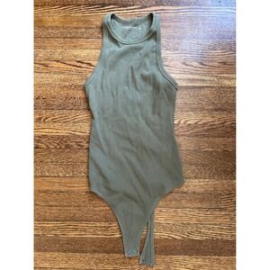 Abercrombie & Fitch Soft A&F Rib High Neck Racerback Bodysuit Olive Green Small